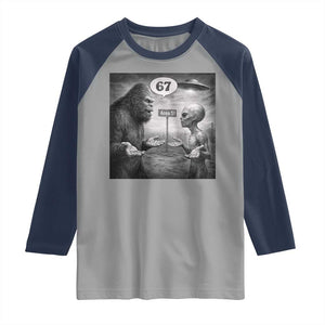 Funny 67 Meme Bigfoot Alien Raglan Shirt Six Seven Sasquatch Area 51 UFO Conspiracy TS10 Sport Gray Navy Print Your Wear