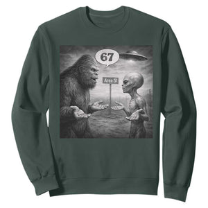 Funny 67 Meme Bigfoot Alien Sweatshirt Six Seven Sasquatch Area 51 UFO Conspiracy TS10 Dark Forest Green Print Your Wear