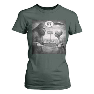 Funny 67 Meme Bigfoot Alien T Shirt For Women Six Seven Sasquatch Area 51 UFO Conspiracy TS10 Dark Forest Green Print Your Wear