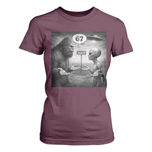 Funny 67 Meme Bigfoot Alien T Shirt For Women Six Seven Sasquatch Area 51 UFO Conspiracy TS10 Maroon Print Your Wear