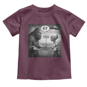 Funny 67 Meme Bigfoot Alien Toddler T Shirt Six Seven Sasquatch Area 51 UFO Conspiracy TS10 Maroon Print Your Wear