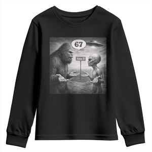Funny 67 Meme Bigfoot Alien Youth Sweatshirt Six Seven Sasquatch Area 51 UFO Conspiracy TS10 Black Print Your Wear