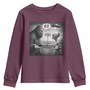 Funny 67 Meme Bigfoot Alien Youth Sweatshirt Six Seven Sasquatch Area 51 UFO Conspiracy TS10 Maroon Print Your Wear