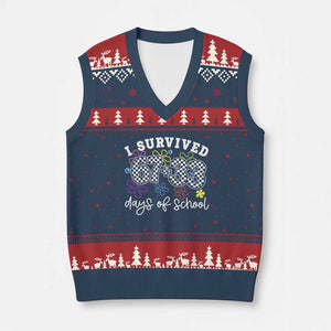 I Survived 67 33 100 Days of School V-Neck Knit Sweater Vest Funny 100th Day of School Flowers TS10 Navy Red Print Your Wear