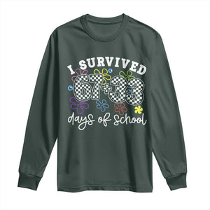 I Survived 67 33 100 Days of School Long Sleeve Shirt Funny 100th Day of School Flowers TS10 Dark Forest Green Print Your Wear