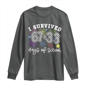 I Survived 67 33 100 Days of School Long Sleeve Shirt Funny 100th Day of School Flowers TS10 Dark Heather Print Your Wear