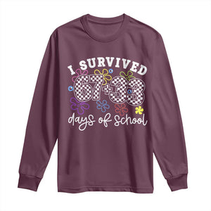 I Survived 67 33 100 Days of School Long Sleeve Shirt Funny 100th Day of School Flowers TS10 Maroon Print Your Wear
