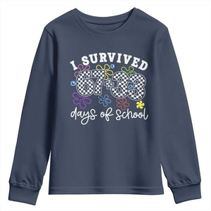 I Survived 67 33 100 Days of School Youth Sweatshirt Funny 100th Day of School Flowers TS10 Navy Print Your Wear