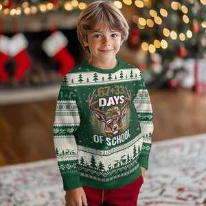 100 Days Of School Ugly Christmas Sweater Funny 67 Six Seven Meme Deer School TS10 Forest Green Beige Print Your Wear