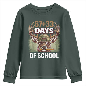 100 Days Of School Youth Sweatshirt Funny 67 Six Seven Meme Deer School TS10 Dark Forest Green Print Your Wear