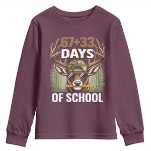 100 Days Of School Youth Sweatshirt Funny 67 Six Seven Meme Deer School TS10 Maroon Print Your Wear