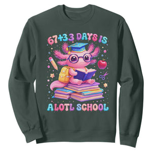 Axolotl 100 Days Of School Sweatshirt 100 Days Is Alotl School 67 33 Six Seven Meme TS10 Dark Forest Green Print Your Wear