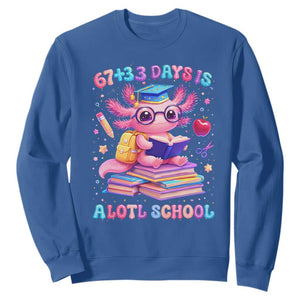 Axolotl 100 Days Of School Sweatshirt 100 Days Is Alotl School 67 33 Six Seven Meme TS10 Royal Blue Print Your Wear
