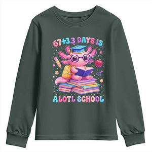 Axolotl 100 Days Of School Youth Sweatshirt 100 Days Is Alotl School 67 33 Six Seven Meme TS10 Dark Forest Green Print Your Wear