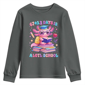 Axolotl 100 Days Of School Youth Sweatshirt 100 Days Is Alotl School 67 33 Six Seven Meme TS10 Dark Heather Print Your Wear
