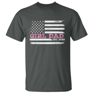 Dad Of Girl Est. 2025 T Shirt Father Girl To Be 2025 Daddy Fathers Day USA Flag TS10 Dark Heather Print Your Wear