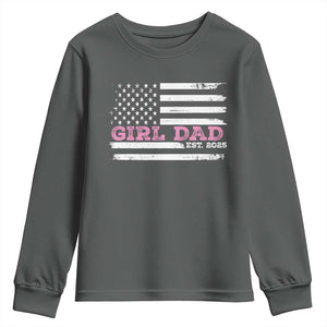 Dad Of Girl Est. 2025 Youth Sweatshirt Father Girl To Be 2025 Daddy Fathers Day USA Flag TS10 Dark Heather Print Your Wear