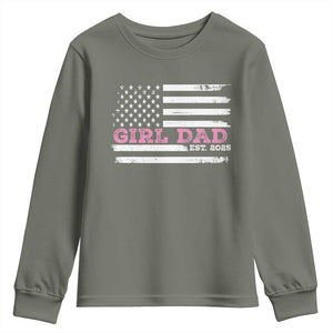 Dad Of Girl Est. 2025 Youth Sweatshirt Father Girl To Be 2025 Daddy Fathers Day USA Flag TS10 Military Green Print Your Wear