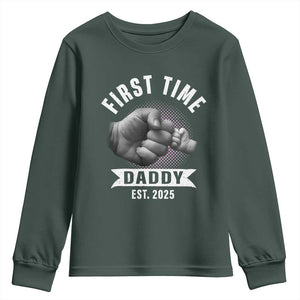 Girl Dad Est. 2025 Youth Sweatshirt Fist Time Daddy To Be TS10 Dark Forest Green Print Your Wear