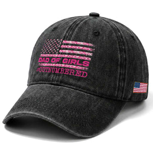 Dad Of Girls Washed Cotton Baseball Cap Funny Girl Dads Pink Camo American Flag