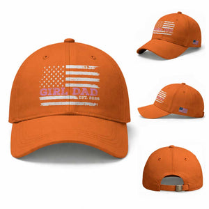 Personalised Dad Of Girl Baseball Cap Custom Year Daddy Fathers Day USA Flag TS10 Baseball Cap Universal Fit Orange Print Your Wear