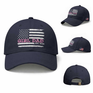 Personalised Dad Of Girl Baseball Cap Custom Year Daddy Fathers Day USA Flag TS10 Baseball Cap Universal Fit Navy Print Your Wear