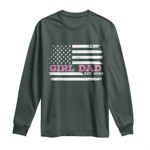 Personalised Dad Of Girl Long Sleeve Shirt Custom Year Daddy Fathers Day USA Flag TS10 Dark Forest Green Print Your Wear