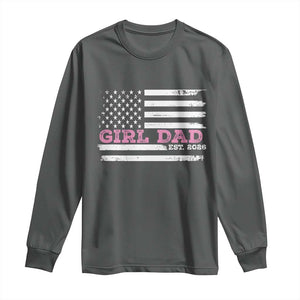 Personalised Dad Of Girl Long Sleeve Shirt Custom Year Daddy Fathers Day USA Flag TS10 Dark Heather Print Your Wear