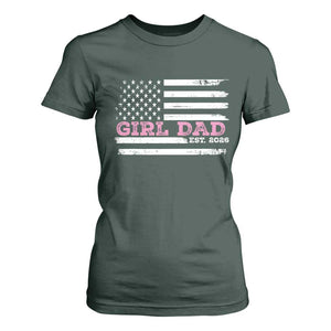 Personalised Dad Of Girl T Shirt For Women Custom Year Daddy Fathers Day USA Flag TS10 Dark Forest Green Print Your Wear