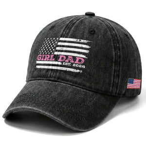 Personalised Dad Of Girl Washed Cotton Baseball Cap Custom Year Daddy Fathers Day USA Flag TS10 Print Your Wear