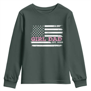 Personalised Dad Of Girl Youth Sweatshirt Custom Year Daddy Fathers Day USA Flag TS10 Dark Forest Green Print Your Wear