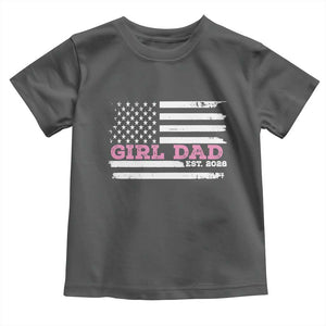 Dad Of Girl Est. 2026 Toddler T Shirt Daddy Fathers Day USA Flag TS10 Dark Heather Print Your Wear