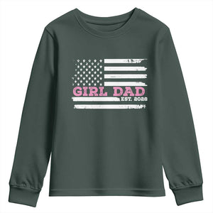 Dad Of Girl Est. 2026 Youth Sweatshirt Daddy Fathers Day USA Flag TS10 Dark Forest Green Print Your Wear