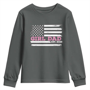 Dad Of Girl Est. 2026 Youth Sweatshirt Daddy Fathers Day USA Flag TS10 Dark Heather Print Your Wear