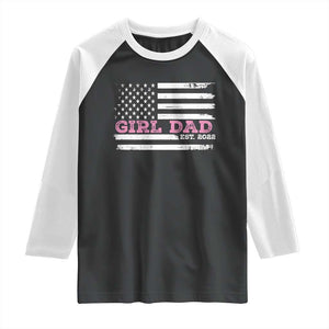 Dad Of Girl Est. 2022 Raglan Shirt Father Girl To Be 2022 Daddy Fathers Day USA Flag TS10 Black White Print Your Wear