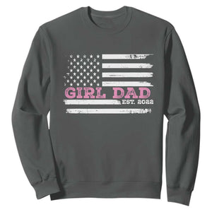 Dad Of Girl Est. 2022 Sweatshirt Father Girl To Be 2022 Daddy Fathers Day USA Flag TS10 Dark Heather Print Your Wear