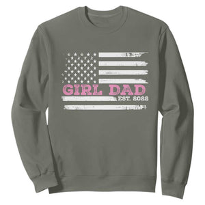 Dad Of Girl Est. 2022 Sweatshirt Father Girl To Be 2022 Daddy Fathers Day USA Flag TS10 Military Green Print Your Wear