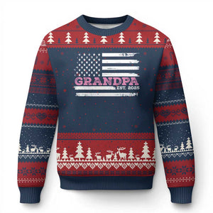 Grandpa Of Girl Est. 2025 Ugly Christmas Sweater Fathers Day USA Flag TS10 Navy Red Print Your Wear