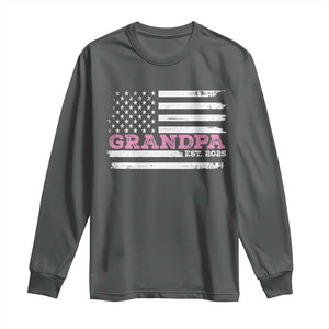Grandpa Of Girl Est. 2025 Long Sleeve Shirt Fathers Day USA Flag TS10 Dark Heather Print Your Wear