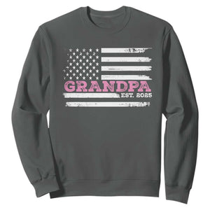 Grandpa Of Girl Est. 2025 Sweatshirt Fathers Day USA Flag TS10 Dark Heather Print Your Wear