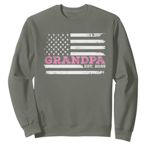 Grandpa Of Girl Est. 2025 Sweatshirt Fathers Day USA Flag TS10 Military Green Print Your Wear