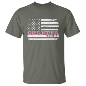 Grandpa Of Girl Est. 2025 T Shirt Fathers Day USA Flag TS10 Military Green Print Your Wear