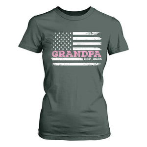 Grandpa Of Girl Est. 2025 T Shirt For Women Fathers Day USA Flag TS10 Dark Forest Green Print Your Wear