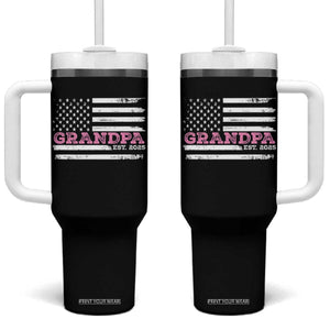 Grandpa Of Girl Est. 2025 Tumbler With Handle Fathers Day USA Flag TS10 One Size: 40 oz Black Print Your Wear