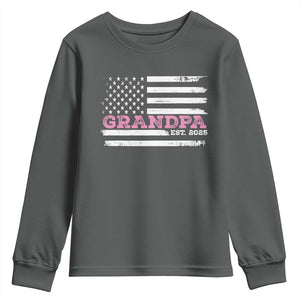 Grandpa Of Girl Est. 2025 Youth Sweatshirt Fathers Day USA Flag TS10 Dark Heather Print Your Wear
