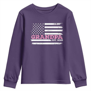 Grandpa Of Girl Est. 2025 Youth Sweatshirt Fathers Day USA Flag TS10 Purple Print Your Wear
