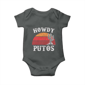 Howdy Putos Baby Onesie Funny Cactus Retro Vintage TS10 Dark Heather Print Your Wear