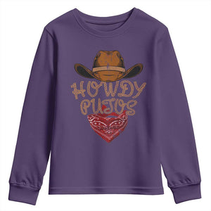 Howdy Putos Youth Sweatshirt Funny Western Country Rodeo Southern Retro Cowboy TS10 Purple Print Your Wear