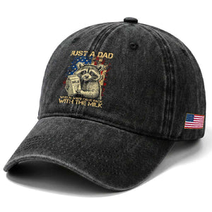 Just A Dad Who Always Came Back With The Milk Washed Cotton Baseball Cap Raccoon American Flag Father's Day TS10 Print Your Wear