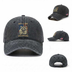 Just A Dad Who Always Came Back With The Milk Washed Cotton Baseball Cap Raccoon American Flag Father's Day TS10 Washed Cap Universal Fit Dark Gray Print Your Wear